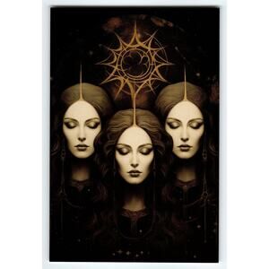 Surreal Gothic Art Print Trio of Women with Celestial Symbol 4x6 Glossy
